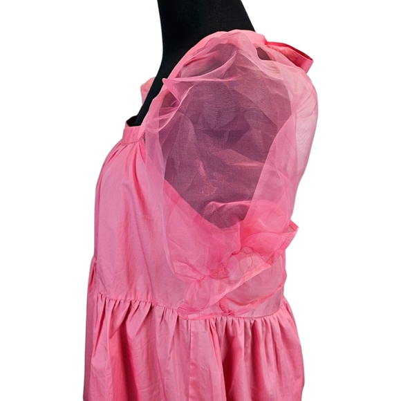 Tuckernuck Pomander Place Pink Organza Puff Sleeve Top Square Neck Blouse XS - Picture 10 of 14